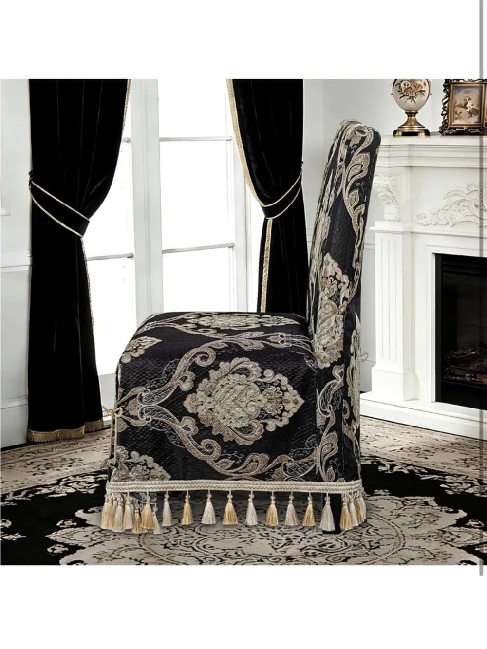 Adjustable Dining Chair Cover 1 Piece, Classic European Damask Removable 971-C